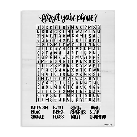 Stupell Industries Forgot Phone Bathroom Wordsearch Canvas Wall Art, design by Imperfect Dust