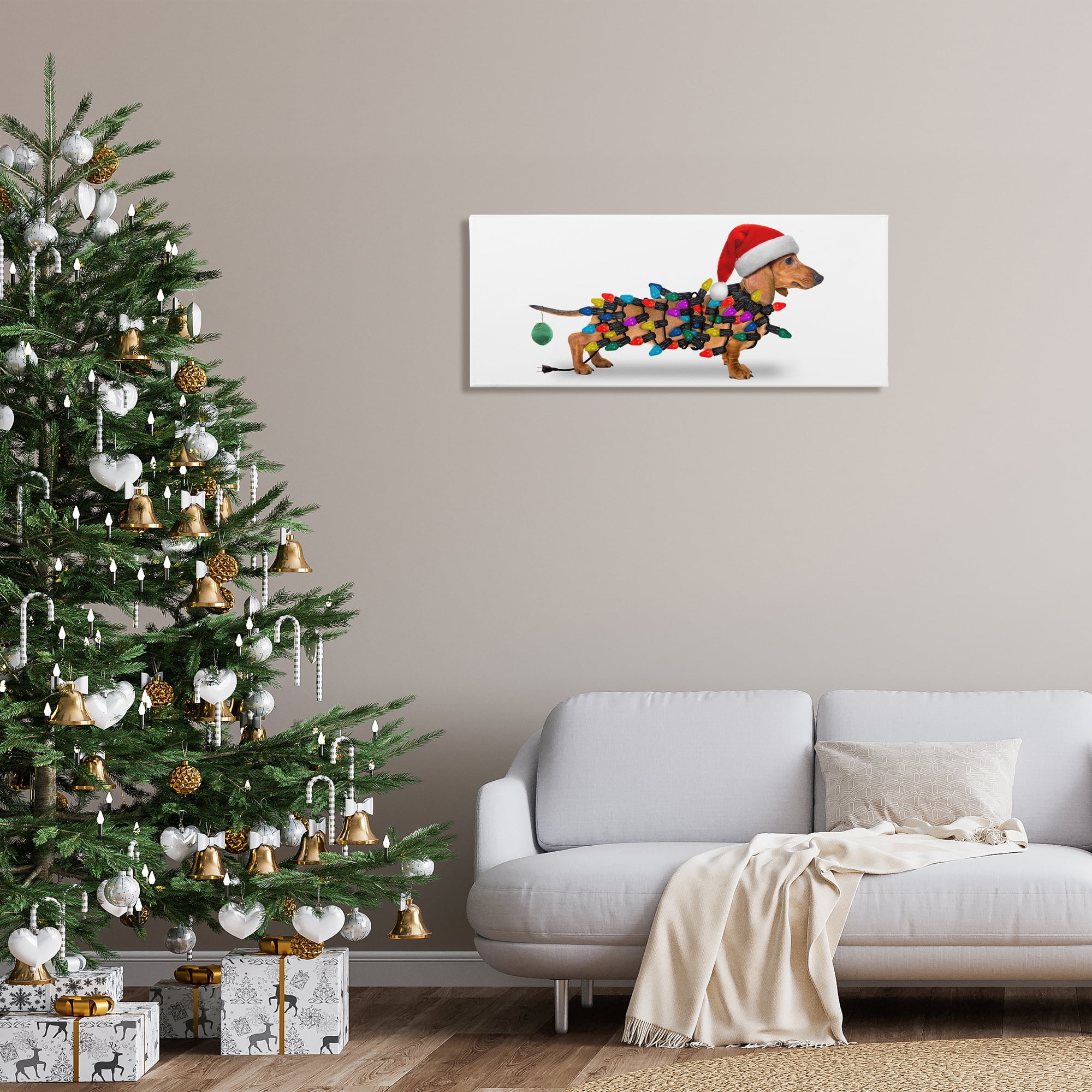 Stupell Industries Holiday Lights Dachshund Holiday Painting Gallery Wrapped Canvas Art Prints Wall Art, 40 x 17