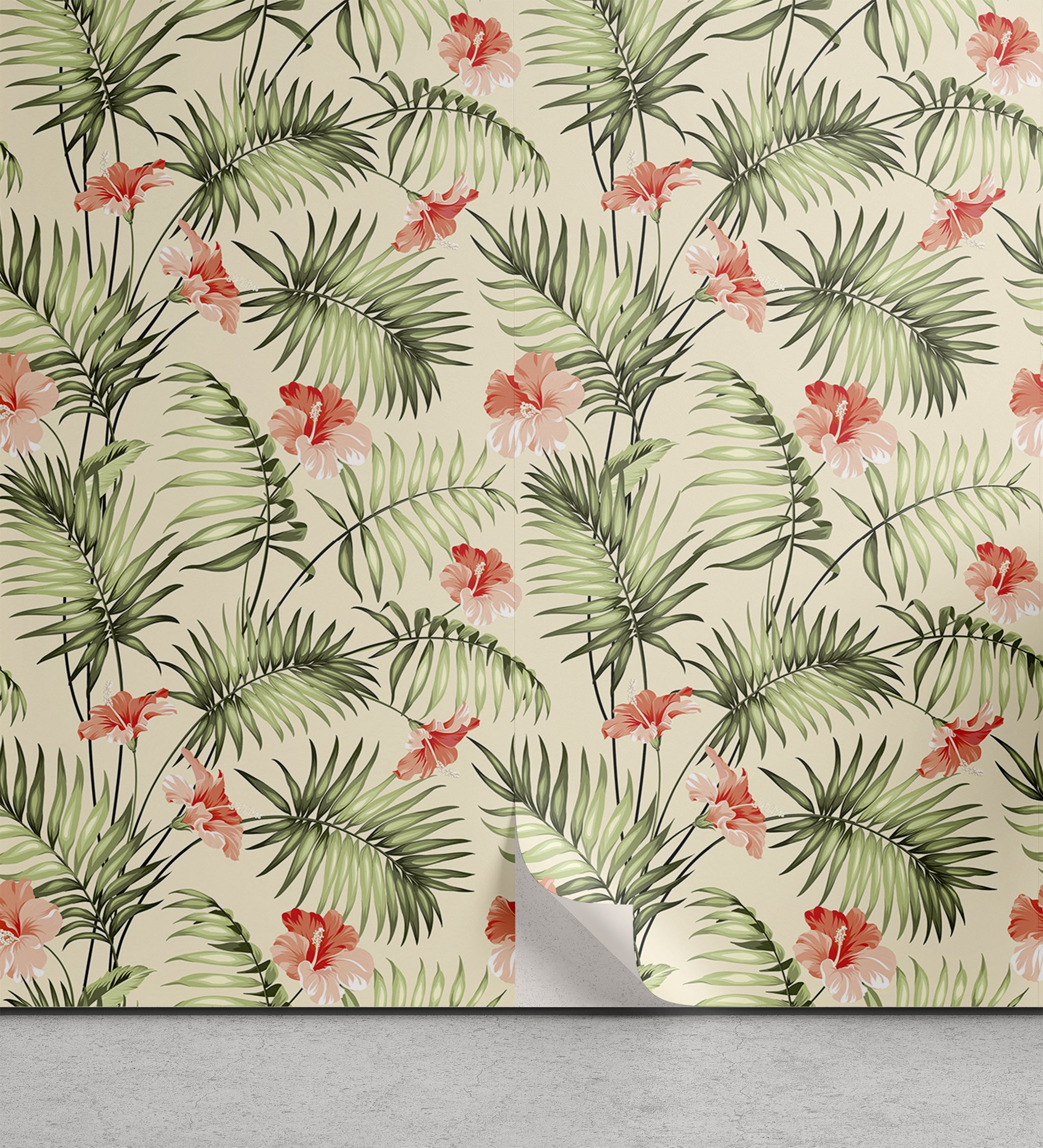 Leaf Peel & Stick Wallpaper, Hawaiian Aloha Nature Pattern with
