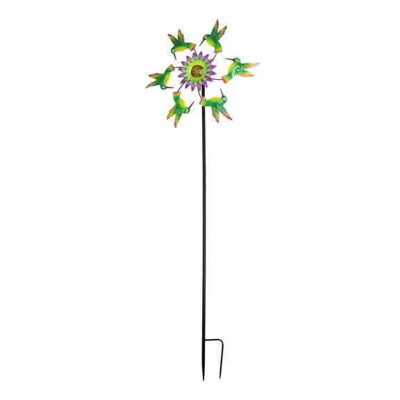 Direct International Metal Hummingbirds and Flower Wind Spinner Garden Stake 70 inch