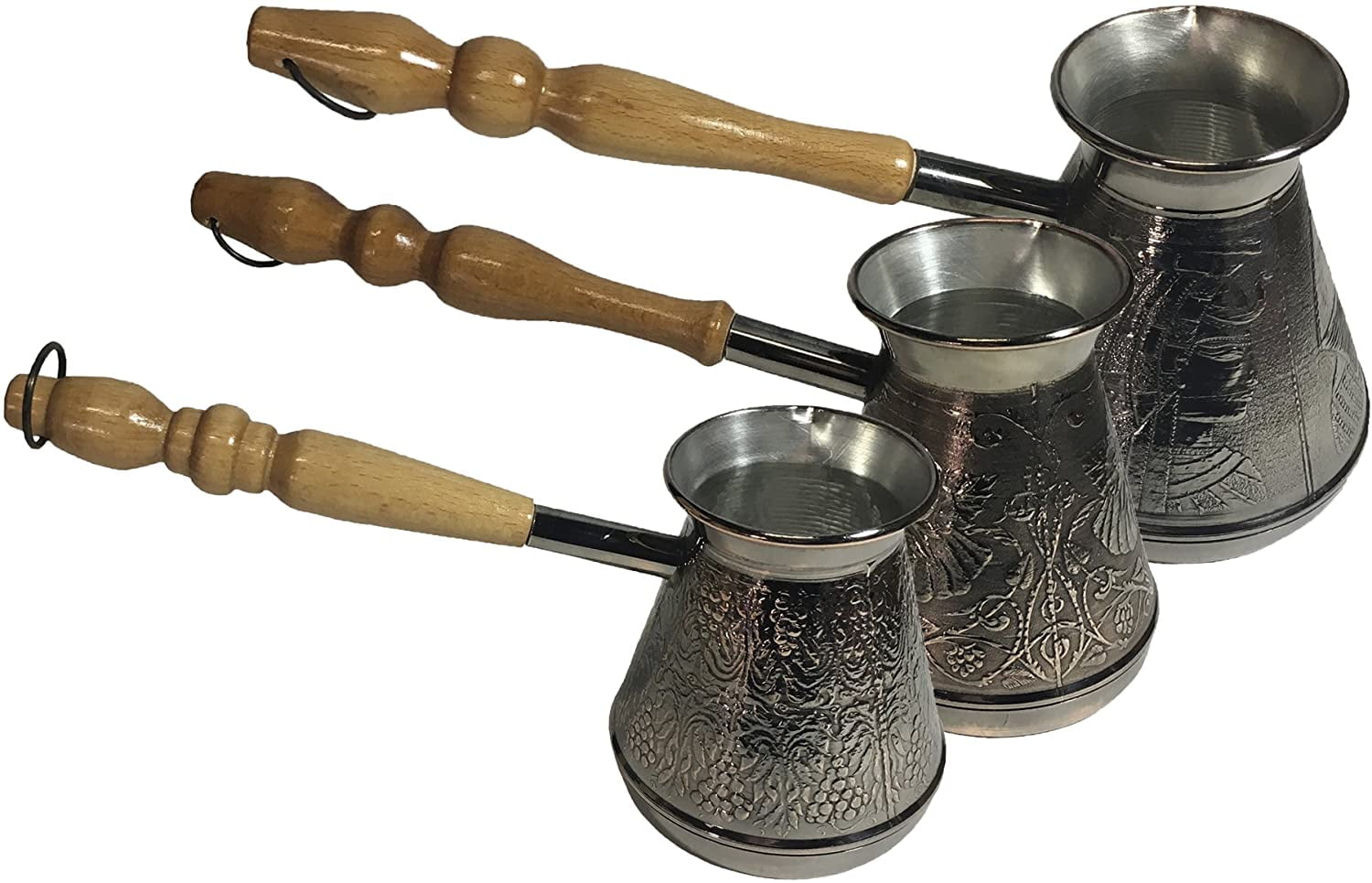 12 Oz Copper Turkish Greek Arabic Coffee Pot With Wooden Handle 4 Servings  Cezve Ibrik Briki Stovetop Coffee Maker 