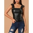 thumbnail image 4 of DARING DIVA Women's Party Lace Trim Tank Top Faux Leather PU Sleeveless Top XS Black, 4 of 6