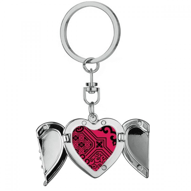 Chinese Japanese Style Asia Lines Bight Pattern Heart Angel Wing Key Chain Holder