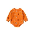 thumbnail image 1 of TheFound Barboteuse d'Halloween pour Bébé, Manches Longues Smiling Pumpkin Col Rond à Boutons-Pression, Combinaison Triangle pour Garçons/filles Tout-Petits, 1 of 8
