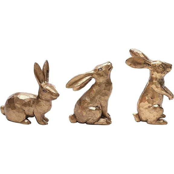 3PCS Golden Polyresin Bunny Decor Rabbit Figurines, Easter Bunny Statue Set of 3 for Spring Tabletop Decor