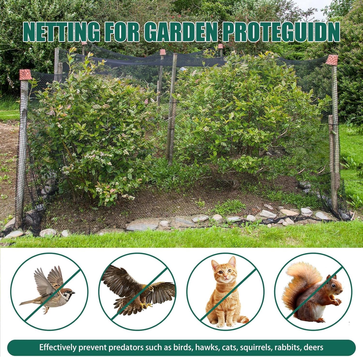 Bird Netting for Garden Protection - 25 x 50 ft Heavy Duty Black Nylon Poultry Netting 1’’ Mesh for Blueberry Bushes, Fruit Trees, Chicken Coops and Porches