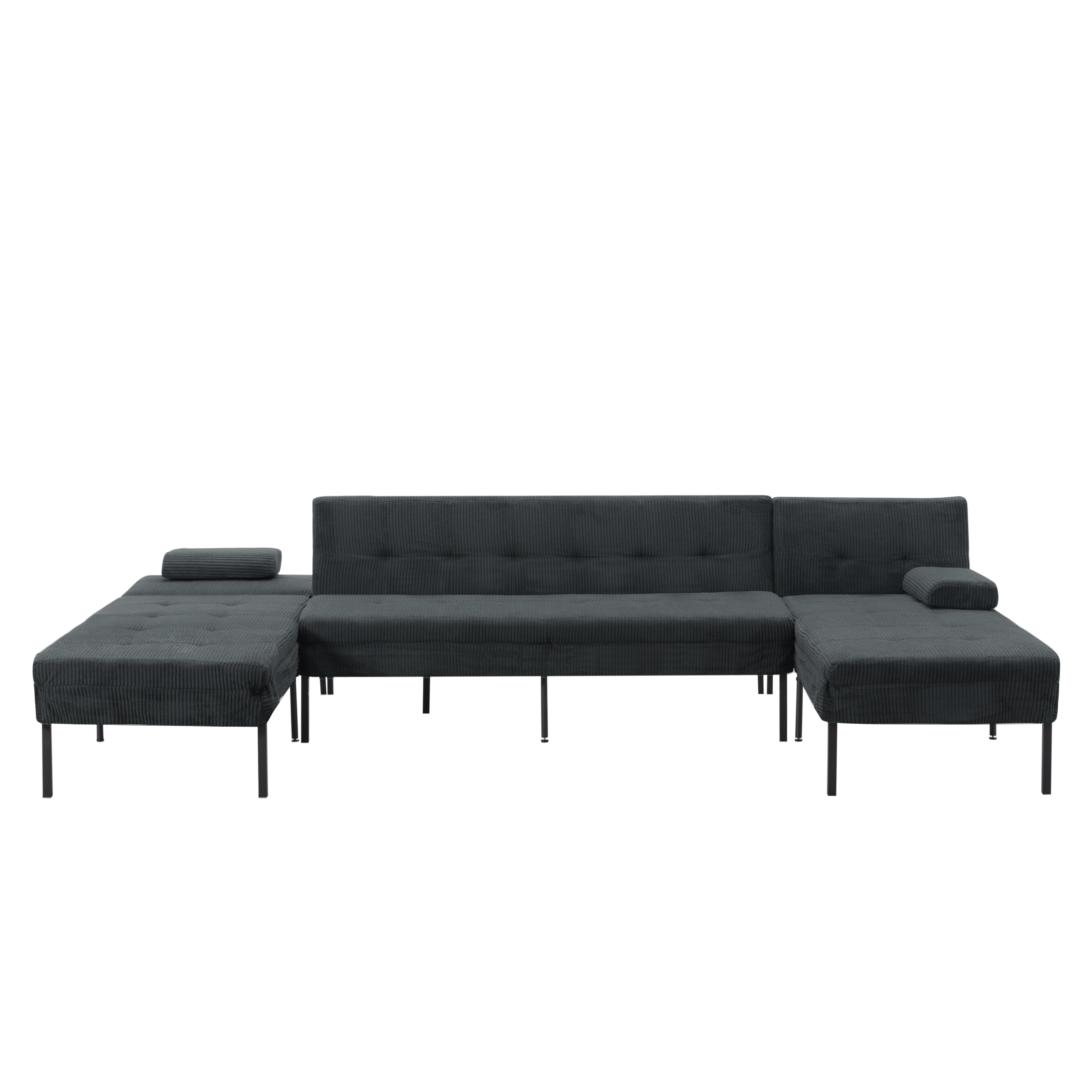 Gewnee 117.13”U-Shaped Sectional Sofa,Corduroy Couch,4 Seat Lounge Sleeper Sofa with Double Chaises for Living Room.Dark Grey