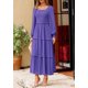 thumbnail image 4 of Vestido PRETTYGARDEN Otoño Maxi Manga Larga Fruncido con Escote Cuadrado, 4 of 8