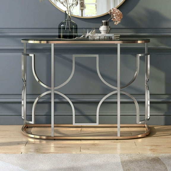 Isla Glass Top Sofa Table, Chrome and Gold