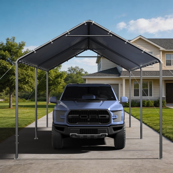 BaPiPro 10x20 FT Heavy Duty Waterproof PE Carport, Two-Section Outdoor Garage Canopy Tent with Adjustable Height for Cars & Boats, White