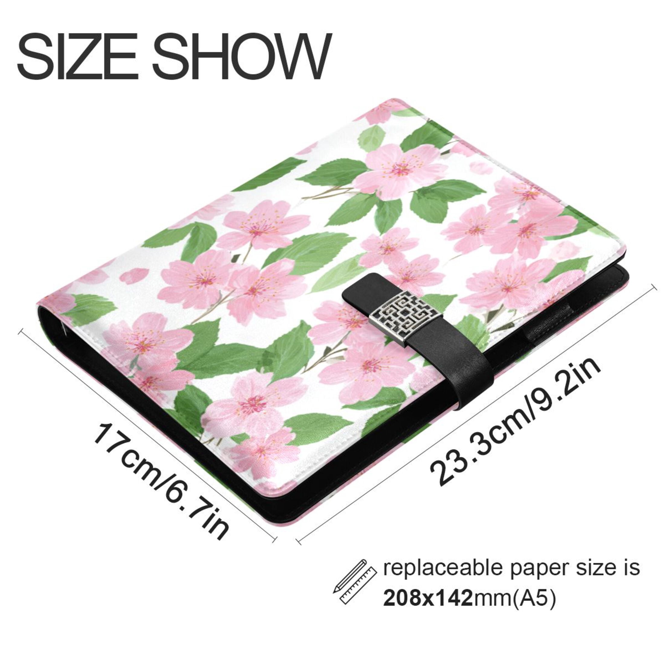 Leather Planner Leather Notebook Notebook Journal Binder Design Pen Pocket Design Convenient for Storage Pink Cherry Blossom Motif