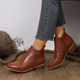 thumbnail image 4 of Xfvqtps Ankle Boots for Women Cork Block Low Heel Pointy Toe Both Side Zipper Leather Fashion Commute Booties Brown, 4 of 9