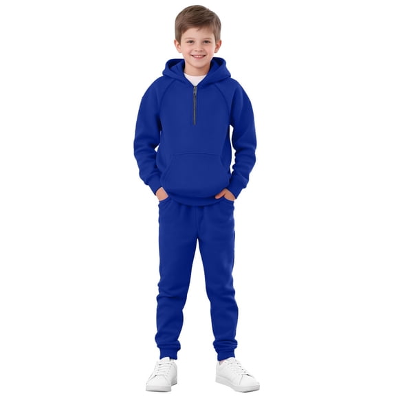 YunPes Boys and Toddlers' Athletic Sweatsuit Kids Fleece Half Zip Hoodies and Pockets Jogger Pants Fall Winter Clothing Tracksuit