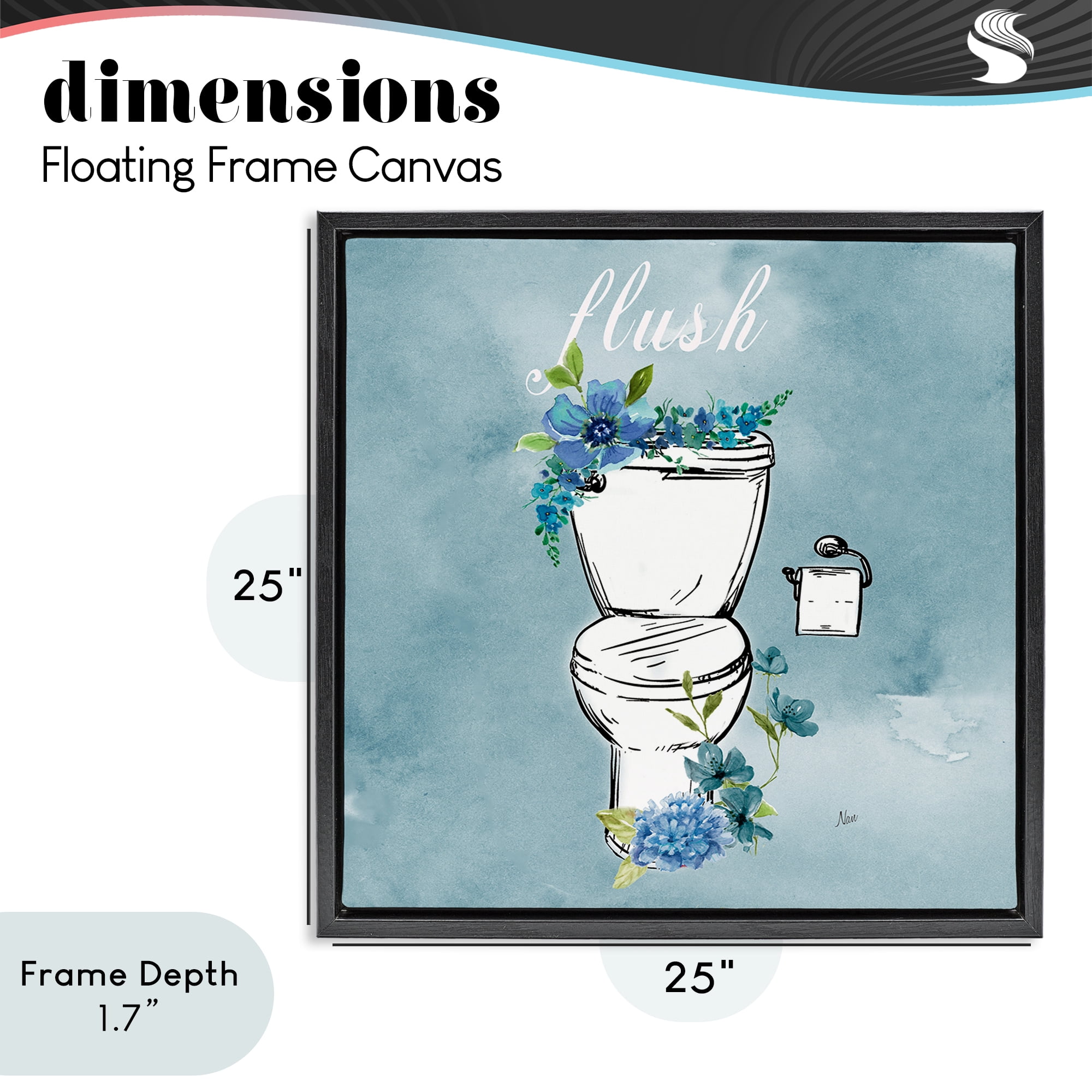 Stupell Industries Floral Bathroom Rules Flush Black Framed Floater Canvas Wall Art, design by Nan