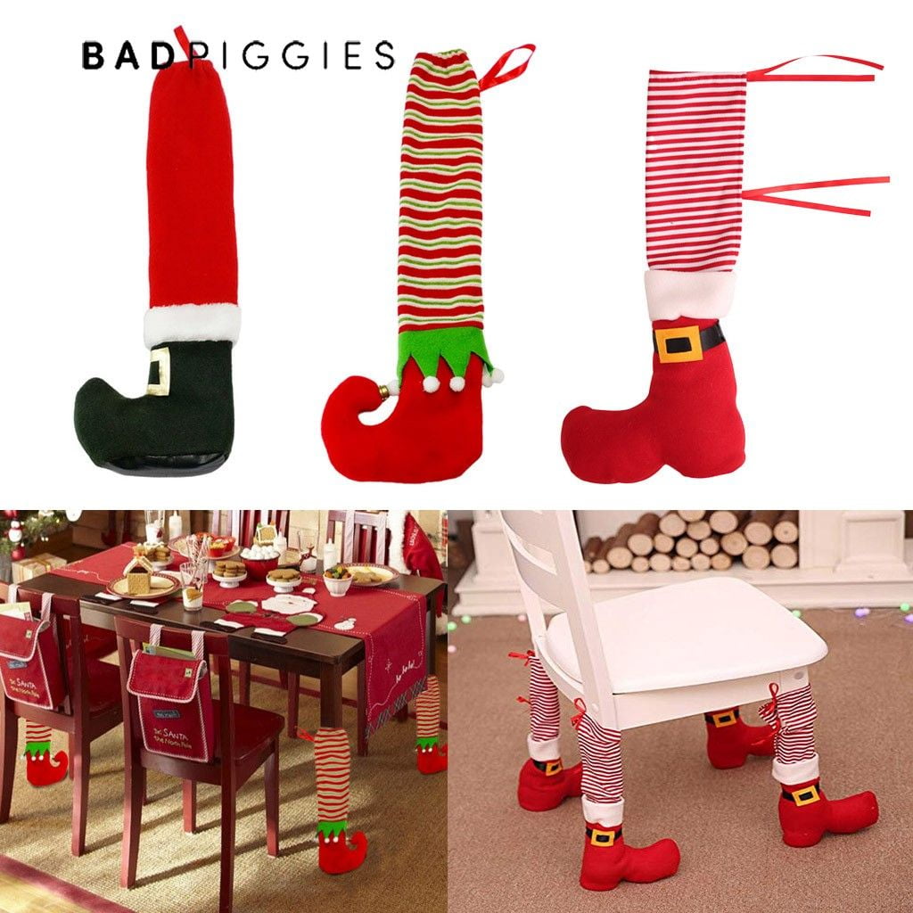 BESTOYARD 4pcs Christmas Table and Chair Leg Covers Elf Elves Feet Shoes Legs Party Decorations Favors Novelty Christmas Dinner Table Decoration