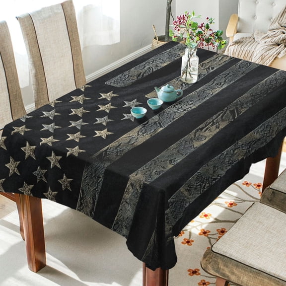DEIARA Black Design American Flag Square Tablecloth 54×54in Polyester Fabric Tablecloth Washable Dust Resistant Wrinkle Resistant