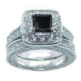 thumbnail image 2 of His Hers Black & Clear Cz Wedding Ring Set Sterling Silver and Stainless Steel, 2 of 5