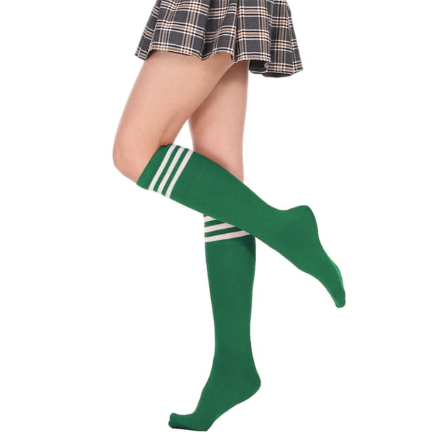 Medias altas hasta el muslo Qarigey antideslizante para mujeres Raya blanca AP008903-06