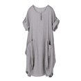 thumbnail image 1 of Wweixi Loose Dress with Pockets Short Sleeve Spring Summer Robe O-Neck Skirt Irregular Dresses Knee-Length Fashionable Club Gray M, 1 of 5