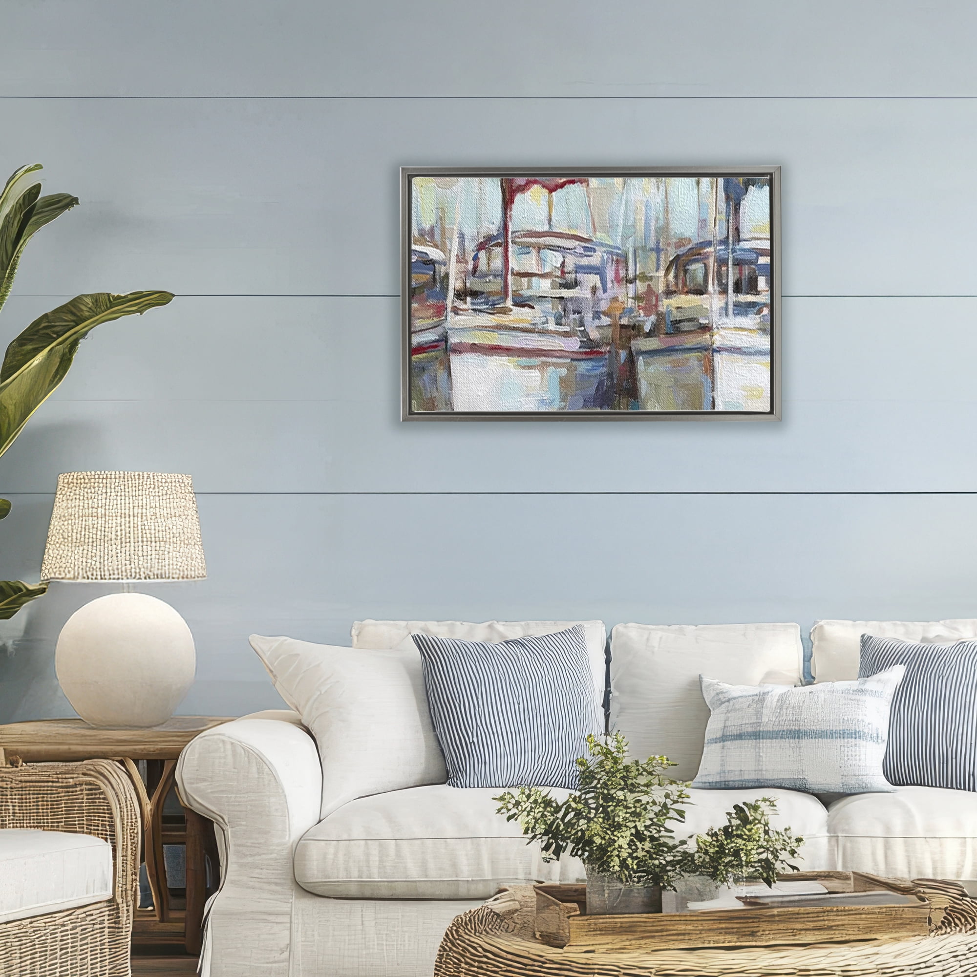 Stupell Industries Morning At The Marina Gray Framed Floater Canvas Wall Art, design by Linda Sperruzzi