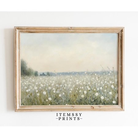 Wildflower Landscape Poster, Vintage Farmhouse Wall Art, Country Landscape Decor, Floral Nursery Artwork, Art, 8x12 UNFRAMED