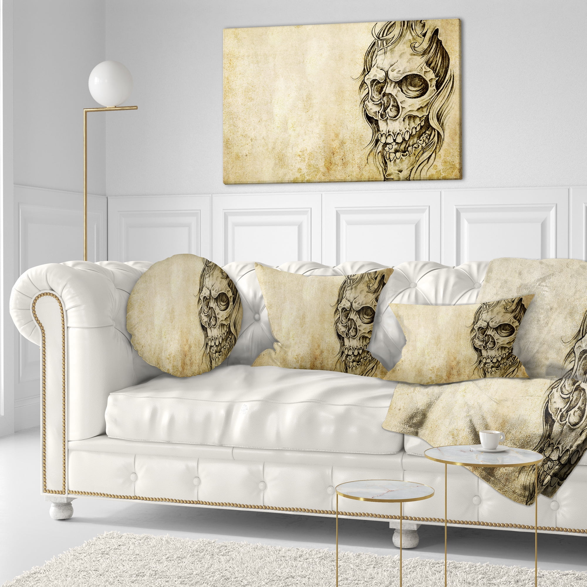 Designart Death Tattoo Art - Abstract Portrait Throw Pillow - 12x20