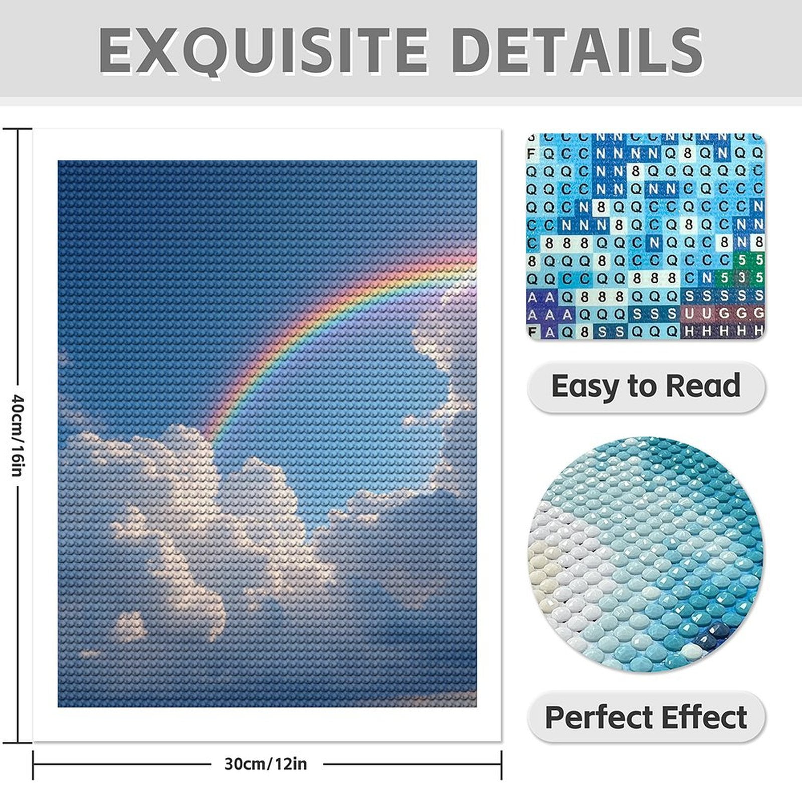 Diamond Art Kit for Adults, Rainbow Skies Above Clouds Diamond Painting for Adults Beginners, 5D DIY Diamond Art Painting Kits, Colorful Diamond Painting Craft for Home Decor 12x16