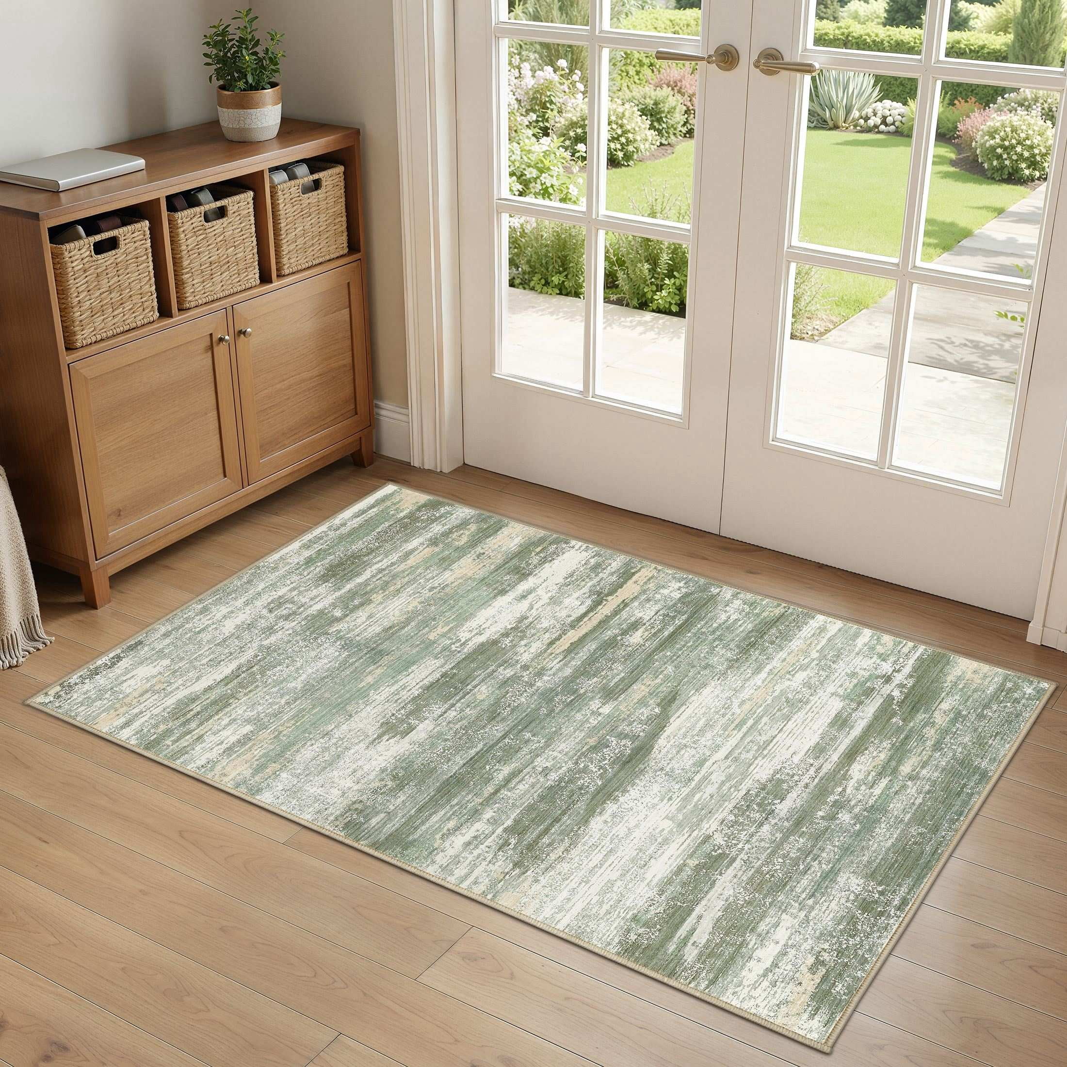 UERMEI 3'x5' Area Rugs for Entryway, Modern Abstract Washable Rug Door Mats for Bedroom Laundry Room, Non-Slip Soft Low Pile Home Decor Carpet Accent Rug Indoor Rug, Green