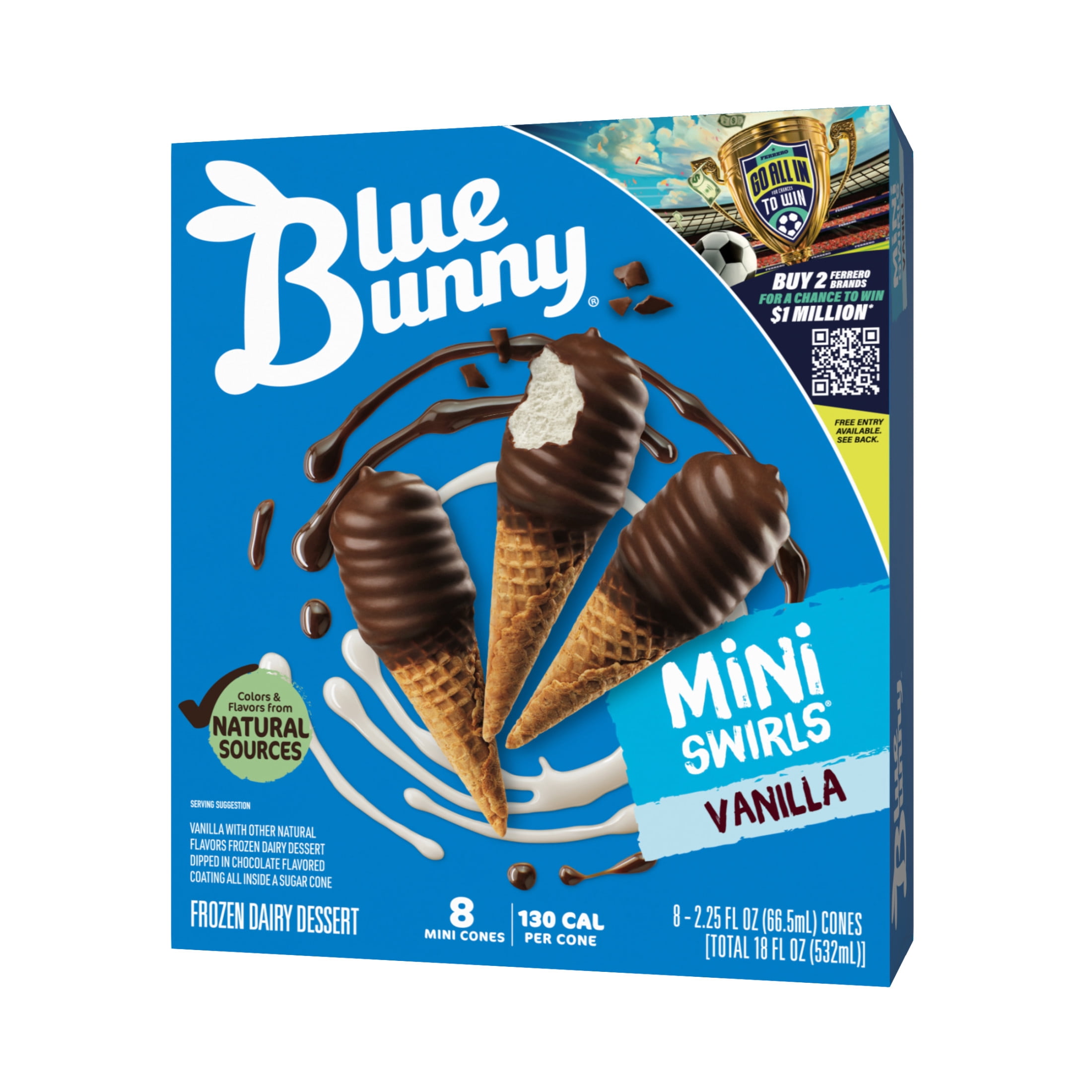 Blue Bunny Mini Swirls Vanilla Cones, 2.25 Fl Oz, 8 Count