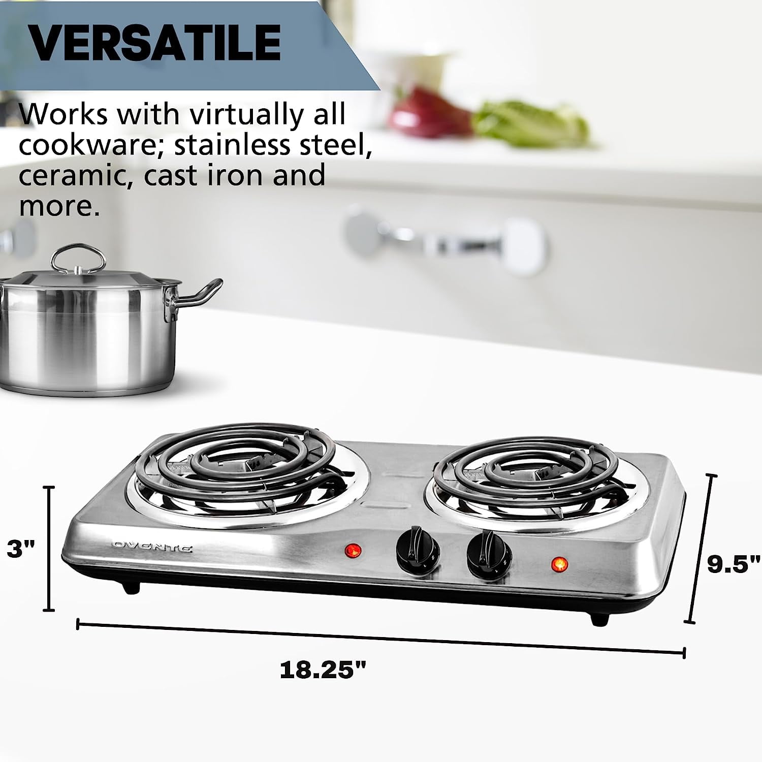 Ovente Electric Single Coil Burner 6 Inch Hot Plate Cooktop with 5 Level  Temperature Control & Easy Clean Stainless Steel Base, 1000W Portable  Countertop Stove for Home & Office, Black BGC101B –