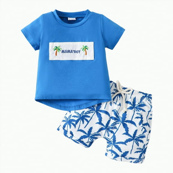 Toddler Boy Outfits Clothes Children's Summer Cotton Tropical Printed Short Sleeve Training 1t 2t 3t 4t 5t 6t New Born for Twins Kids Casual 2-Piece Set