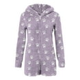 thumbnail image 3 of SYMOID Womens Purple Hooded Romper - 100% Polyester Fleece-Like Soft, Paw Print Pattern, Long Sleeve Short Bottom with Full Front Zipper for Home Loungewear & Sleepwear,Size L, 3 of 5