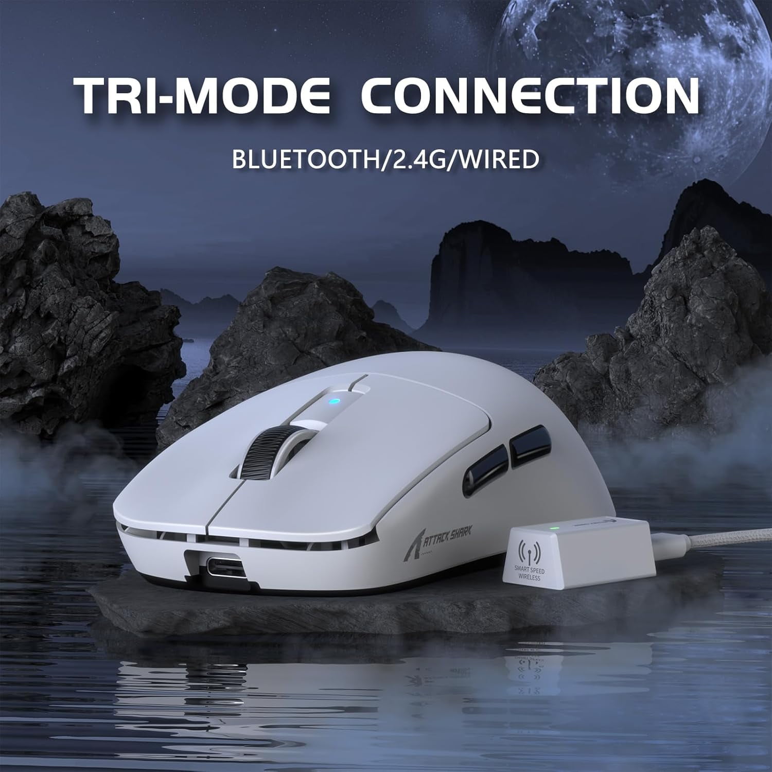 ATTACK SHARK R6 39g SUPERLIGHT Mouse, PixArt PAW3950MAX Gaming Sensor, Wireless 8K Mouse, MCU Nodic 52840, BT/2.4G/Wired Gaming Mouse, Adjustable DPI 42000, for Win11/Xbox/PS/Mac -White