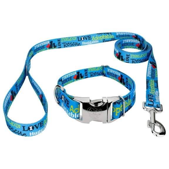 Country Brook Petz® Premium Blue Loveable Rescue Dog Collar and Leash LTD Medium
