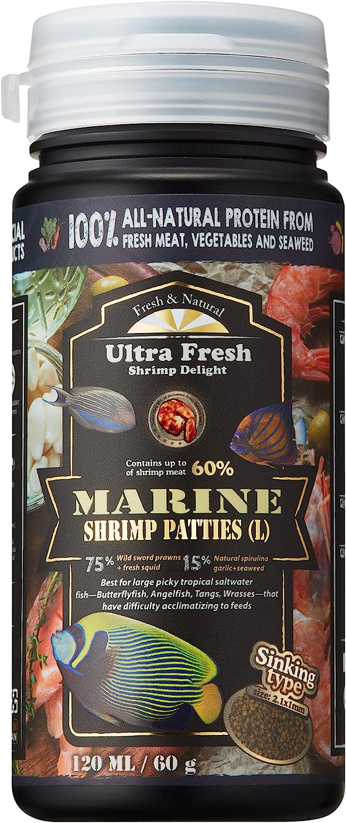 Ultra Fresh Marine Fish Food, 75 Sword Prawns + Squids, Natural