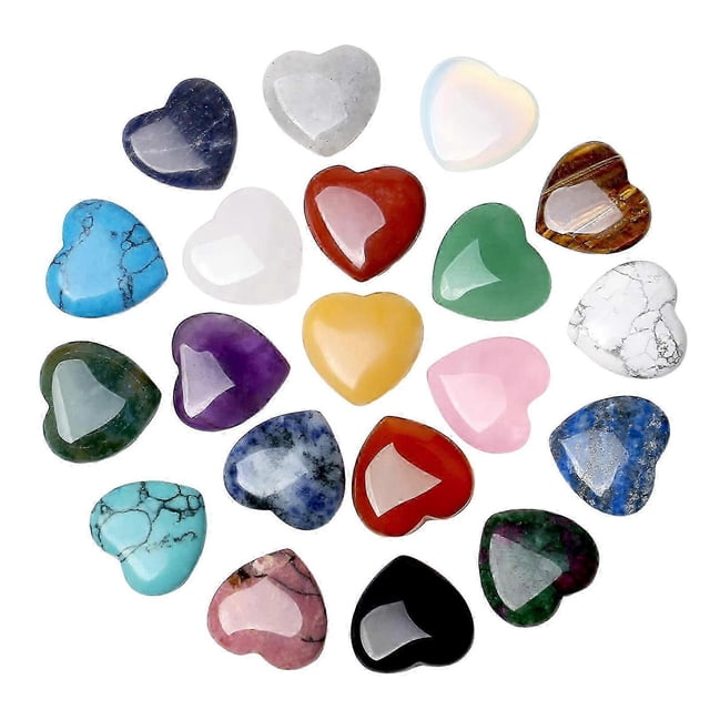 20Pcs Heart Gemstones Set Natural Romantic Love Stones Desktop Decoration Quartz Healing Stone Set Chakra Reiki Crystals for Meditation
