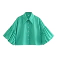 thumbnail image 5 of Staron Women's Spring Summer Casual Shirt Short Sleeve Button Up Collar Blouse Top Fashion Basic Comfy Relaxed Loose Fit with Pockets, Green L, 5 of 7
