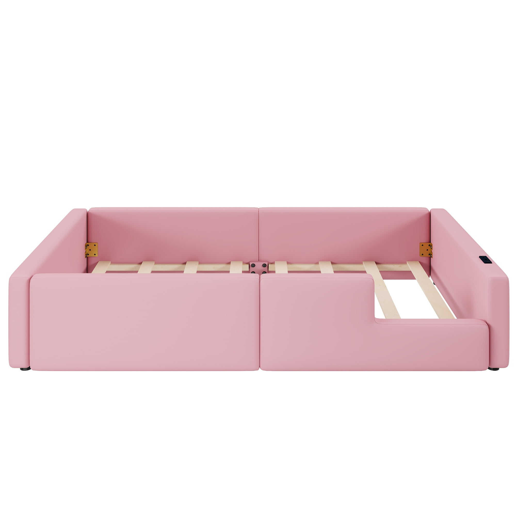 Euroco Upholstered Twin Size Platform Bed,Floor Daybed with USB Charging Station for Kids and Toddler