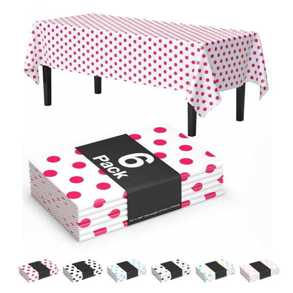 Greenpod Red Polka Dot Tablecloth Plastic 6-Pack Disposable Rectangle Tablecloths 54" x 108" Red Polka Dot Table Cloth Rectangle Table Covers Plastic Tablecloth for Party Decorations