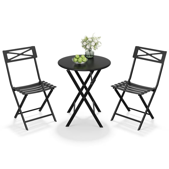 3pcs/set Folding Outdoor Patio Furniture Set– Compact Outdoor Patio Furniture Set with Metal Bistro Table & 2 Chairs for Patio, Garden, Balcony