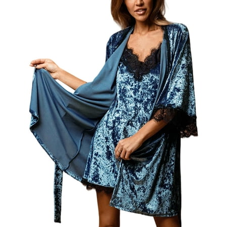 

Wrcnote Ladies 3 Pieces Outfits Tank Shorts Cardigan Sleepwear V Neck Pajamas Sets Work Sleeveless Vest Lounge Set Solid Color Nightwear Blue Dress Robe 2pcs Set M