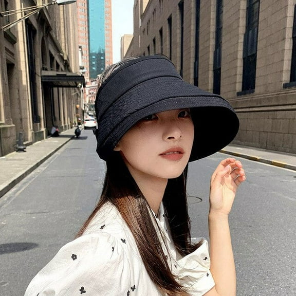 CoCopeaunts Empty Top Hat Womens Cotton Summer Travel Sun Caps Foldable Beach Hats Wide Brim Sunscreen Hat Outdoor Ladies Visor Hat Panama
