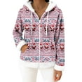 thumbnail image 2 of Women's Casual Fashion Long-Sleeve Zip-Up Fleece Hooded Cardigan with Christmas Print, Cozy and Warm for Winter Season,Purple Pink,S, 2 of 5