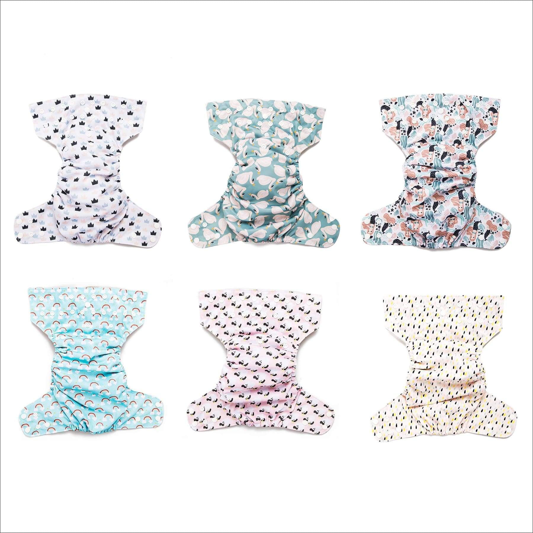 Simple Being Reusable Cloth Diapers- One Size Adjustable, Washable Soft Absorbent, Waterproof Cover, Eco-Friendly Unisex Baby Girl Boy, six 4-Layers Microfiber Inserts (Whimsical)