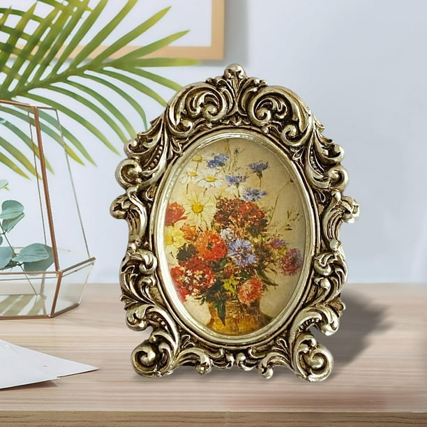 Vintage Picture Frame with Embossed Flower Design, Resin Antique