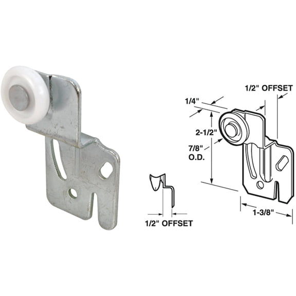Slide-Co 16216-B Closet Door Roller, Back, 1/2-Inch Offset, 7/8-Inch Nylon Wheel,Pack of 2