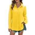 thumbnail image 2 of Yellow Womens Tops Womens Daily Casual Linen Button Down Shirts Long Sleeve Shirts Tops Casual Collared Blouses Loose Fit Shirts for Women, 2 of 5
