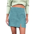 thumbnail image 1 of Gibobby faldas deportivas para mujer Falda corta para mujer Falda de pana de cintura alta sólida Falda de línea A dividida(Azul， XL), 1 of 5