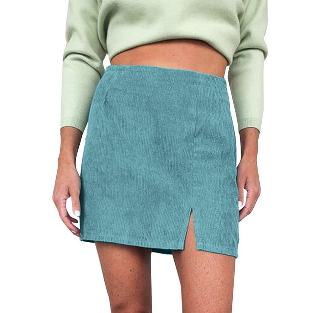 Gibobby faldas deportivas para mujer Falda corta para mujer Falda de pana de cintura alta sólida Falda de línea A dividida(Azul, XL)