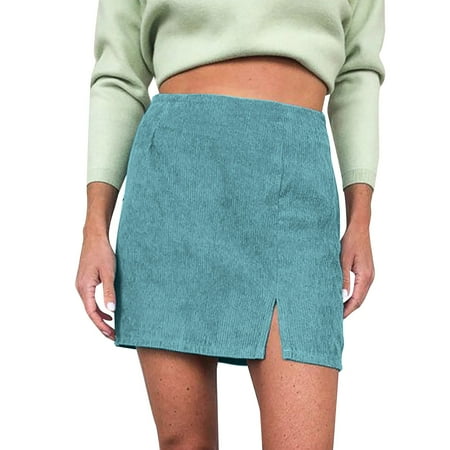 

Pianpianzi Mint Ruffle Crib Skirt Women Casual Skirt Table Skirt with Adhesive Women s Short Skirt Solid High Waist Corduroy Skirt Split A Line Skirt